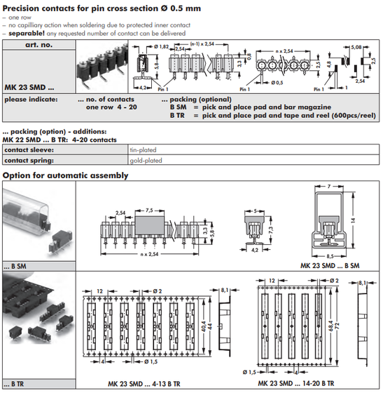 MK 23 SMD   表面実装用連結ソケット2.54mmピッチ