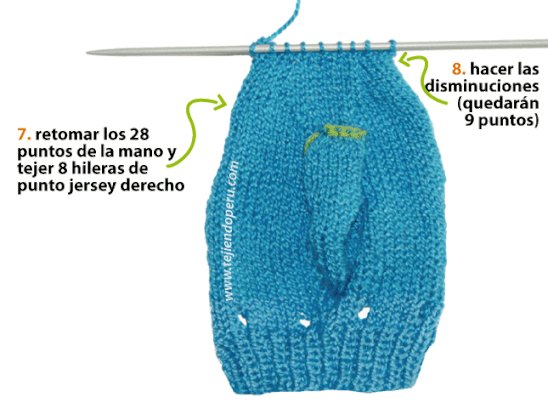 Cómo tejer mitones o manoplas en dos agujas o palitos para bebés (tutorial)