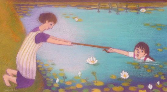 Mommy fishing Flora with the shepherd's stick 42.5cmx62.5cm