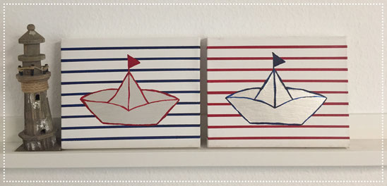Dekorative Acryfarbenbilder im maritimen Flair 'Origamiboot' - 'Papierschiffchen'