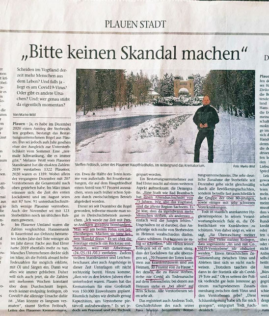 Artikel von Mario Wild in Plauener Zeitung / Netzfund Januar 2021