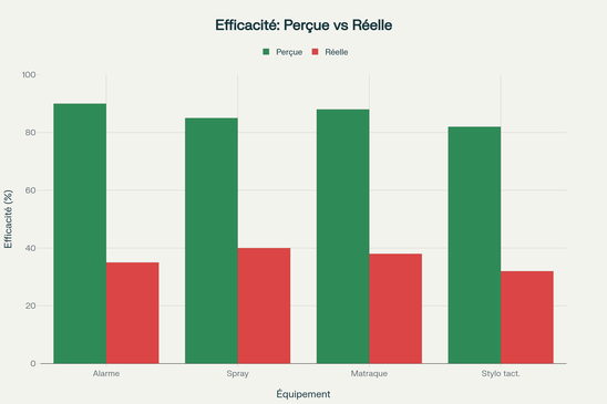 Écart entre l'efficacité marketing et la réalité des équipements de self-défense