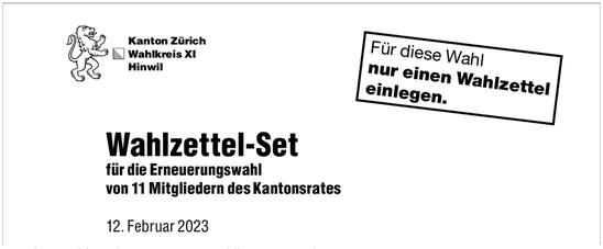 So sieht das korrekte Wahllisten-Set für den Bezirk Hinwil aus (Bild zvg)