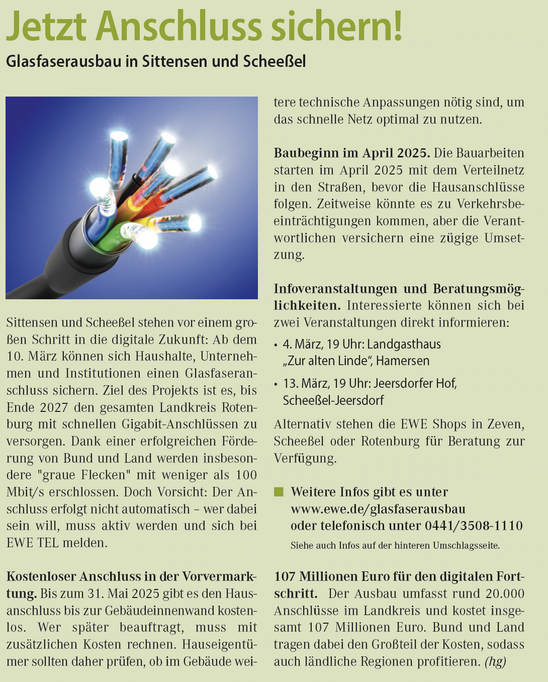 Glasfaseranschluss Sittensen und Scheessel