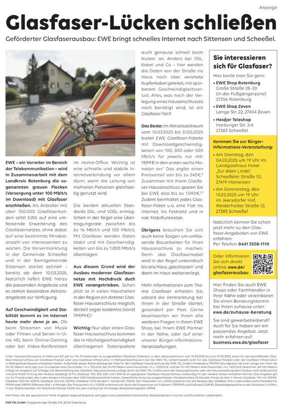 Glasfaser Internet Sittensen und Scheessel