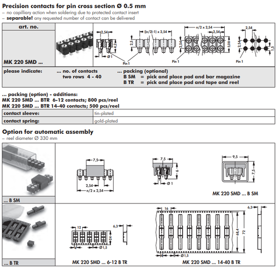 Fischer Elektronik 表面実装用連結ソケット2.54mmピッチ 2列MK 220 SMD