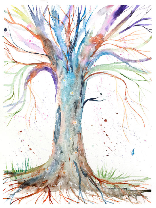 Aquarell, Baum, Baumaquarell, tree, art, illustration, Kunstwerk, Original, Kunst, artwork, bunt, abstrakt, Lebensbaum, Kraftbaum, Seelenbaum, Meditation, Verbundenheit, naturverbunden, connected