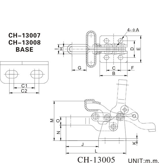 Drawing Compact toggle clamp CH-13007 and CH-13008