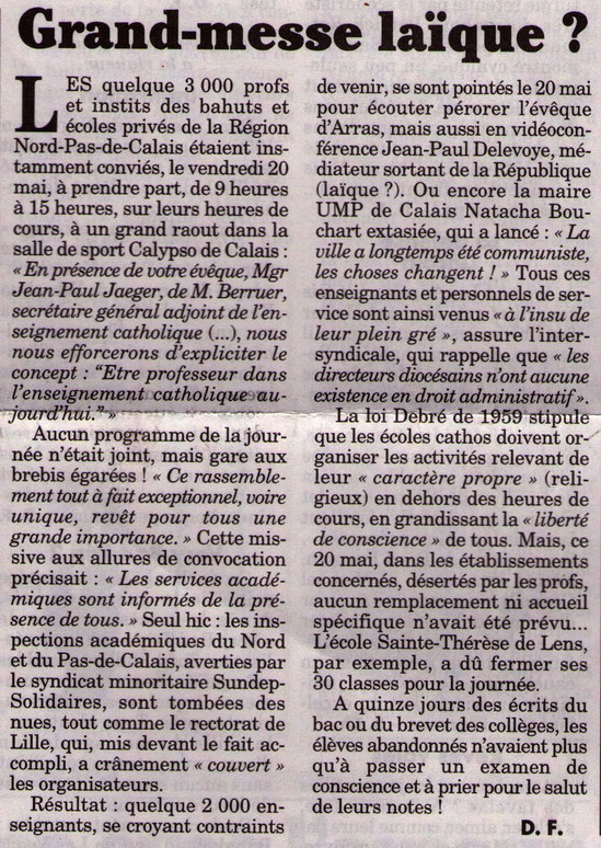 Article paru dans le Canard Enchainé du 25 mai 2011