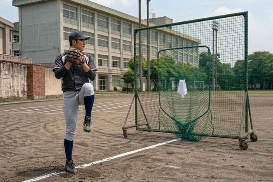 セットポジションから右足（軸足）一本で安定して立っている状態