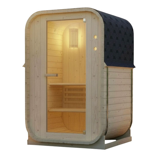 WELCON Easyheat Solo Outdoor Fasssauna aus thermobehandeltem Fichtenholz mit Glastür