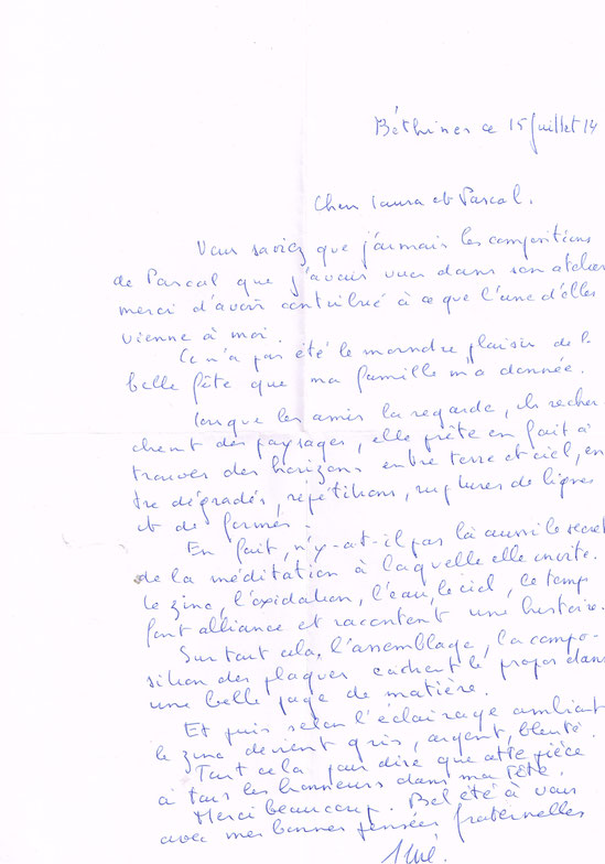 La lettre de René Dissard le 15/08/14