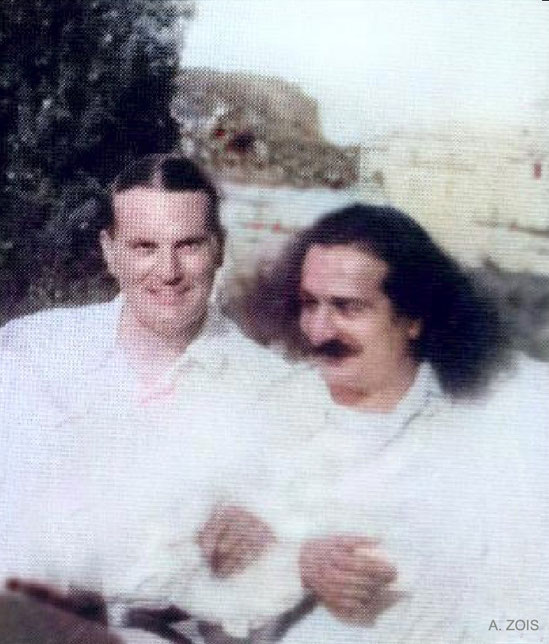 June-July 1933 Portofino, Italy : Meher Baba & Herbert Davy relaxing. Image cropped & colourized by A. Zois .