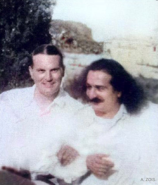 June-July 1933 Portofino, Italy : Meher Baba & Herbert Davy relaxing.  Image cropped & rendered by Anthony Zois .