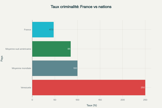 Taux de criminalité de la France vs nations :  elle reste relativement sûre comparée aux autres nations, malgré les perceptions d'une hausse de la violence
