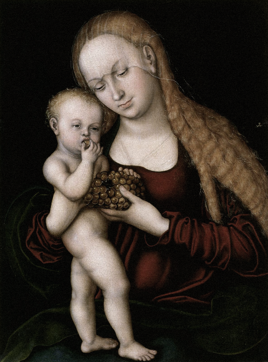 Madonna and Child nibbling grapes, Lucas Cranach the Elder, 1538–1540