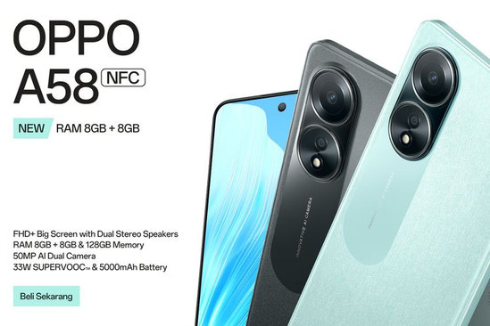 Kapasitas RAM dan ROM 6GB+128GB 8GB+128GB Tipe RAM LPDDR4X@1800MHz, saluran 16-bit ganda Spesifikasi ROM Emmc5.1 Kartu Penyimpanan Didukung USB OTG Didukung. Ukuran 6,72" Rasio Layar 91,40% Resolusi FHD+(2400×1080) Touch Sampling Rate 180Hz. Kamera Belakang Kamera utama: 50MP; f/1.8; FOV 75,5°; lensa 5P; AF didukung Kamera mono: 2MP; f/2.4; FOV 89,1°; lensa 3P; FF Depan 8MP; f/2.0; FOV 80°; lensa 4P; FF Mode Pemotretan Belakang: Malam, Video, Foto, Portrait, Time-lapse, PRO, PANO, Stiker, dan Google Lens Depan: Video, Foto, Portrait, Time-lapse, PANO, dan Stiker.