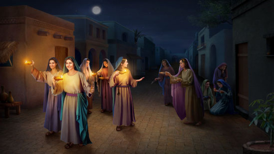 parable of the 10 virgins Bible, lamps light, wise and foolish virgins, The Rapture