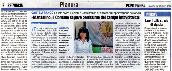 prima pagina 16 gennaio 2014