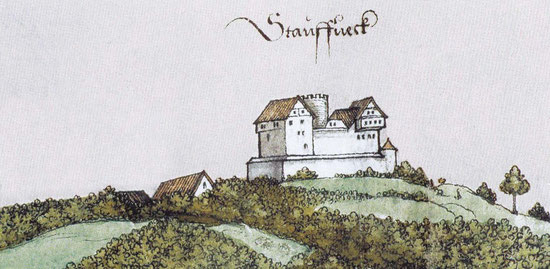 Älteste Ansicht der Burg Staufeneck bei Göppingen, Ausschnitt aus dem Filstalpanorama von 1535