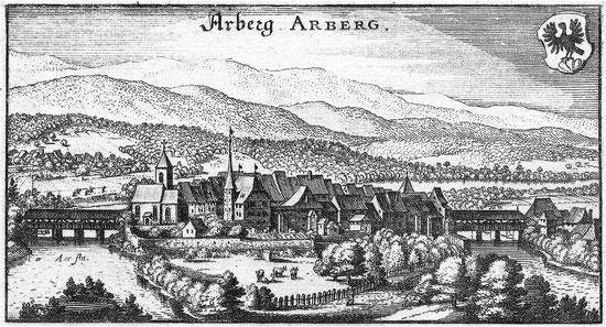 M. Merian / Ansicht von Aarberg 1642