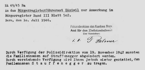 Ausschnitt aus einem Brief an das Bürgerregisterführeramt Zäziwil vom 10. Juli 1946