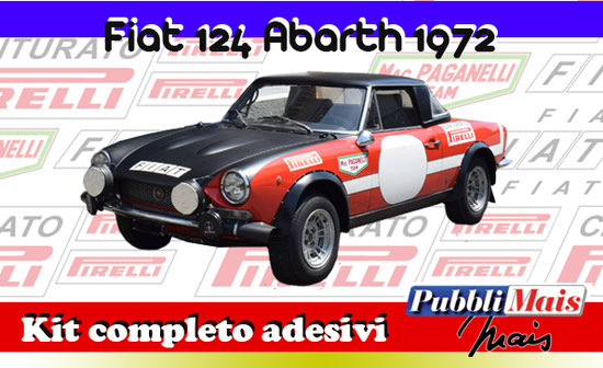 fiat 124 abarth spider 1600 rally prezzo grafica kit completo adesivi sponsor originali shop pubblimais torino 1972 macaluso fondazione