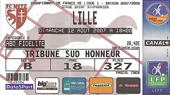 12 août 2007: FC Metz - Lille OSC - 2ème journée - Championnat de France (1/2 - 15.665 spect.)