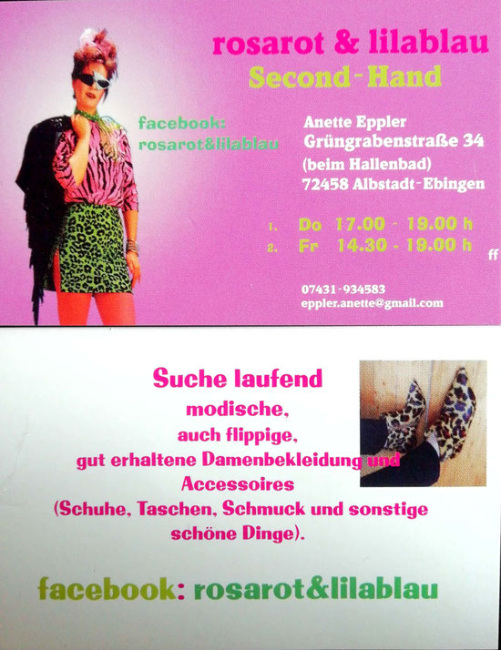 Visitenkarte Second Hand Shop rosarot&lilablau Albstadt