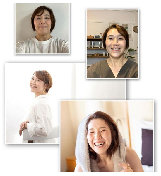 左上:メイクレッスンスタート時 右下:レッスンから2年後 50代女性が生き生きと変化して自分らしさを感じるメイクが叶っています