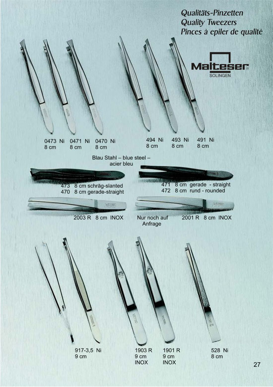 Katalogseite 27 Qualitätspinzetten / Quality Tweezers / Pinces à epiler de qualité