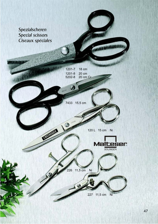 Malteser Katalogseite 47 mit Spezialscheren / Special Scissors / Ciseaux spéciales