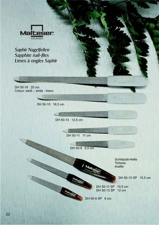 Katalogseite 22 mit Abbildungen von Saphir Nagelfeilen / Sapphire nail-files / Lime à ongles Saphir