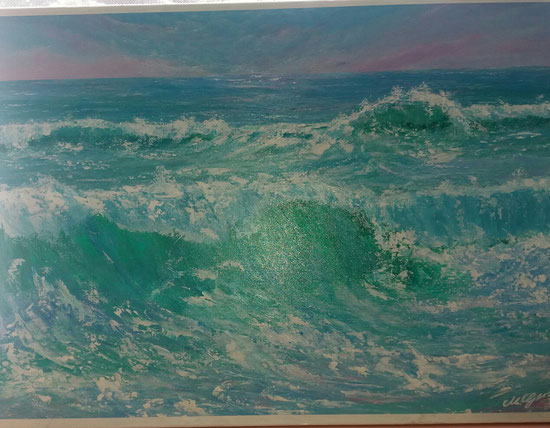 stürmische Wellen 70x50cm   Preis 60€  Farben Magenta Türkisblau Phantalogrün