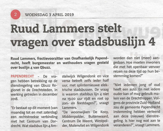 Artikel in Papendrechts Nieuwsblad 3 april 2019