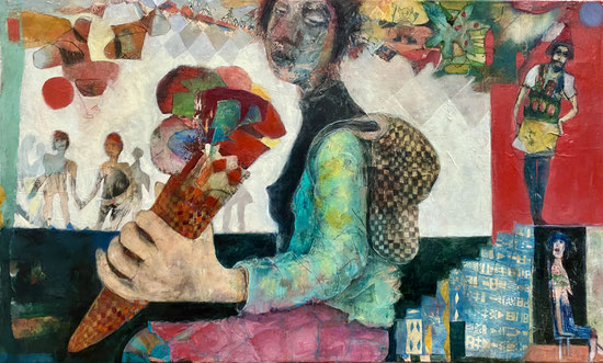 o.T.  ----  2021  ----   100x60  ----   Collage, Öl und Kaltwachs  ----   Preis auf Anfrage 