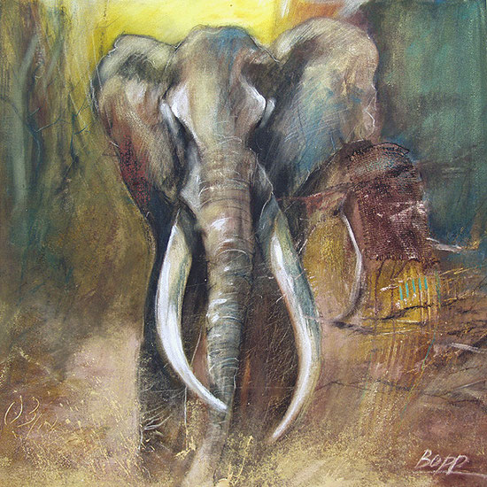 Wandbild Elefant / Element Erde, Krafttier, Leinwandbild, Kunstdruck, Poster