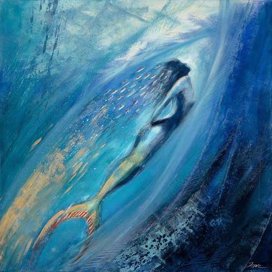 Wandbild Nixe / Meerjungfrau / Element Wasser, Leinwandbild, Kunstdruck, Poster