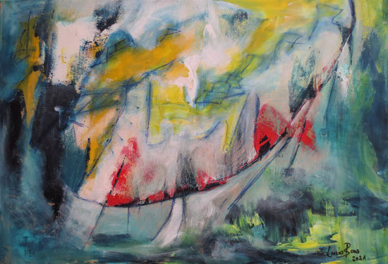 "Auf zu fernen Ufer" , Acryl mit Ölpastellkreide , 70x100 cm , in Privatbesitz, BNr. 340