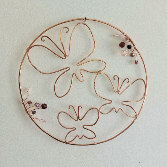 Décoration murale aux trois papillons rose gold perles de verre faite main l' Arche de Jessica
