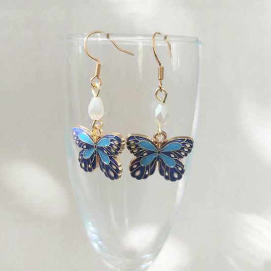 Boucles d'oreilles papillon bleu perle goutte faites main l' Arche de Jessica