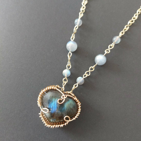 Collier coeur labradorite cuivre doré fait main l'Arche de Jessica