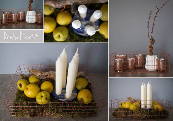 diearige BLOG, DIY, Kupfer, Drahtkorb, Advent, Dekoration, Blau, Gelb