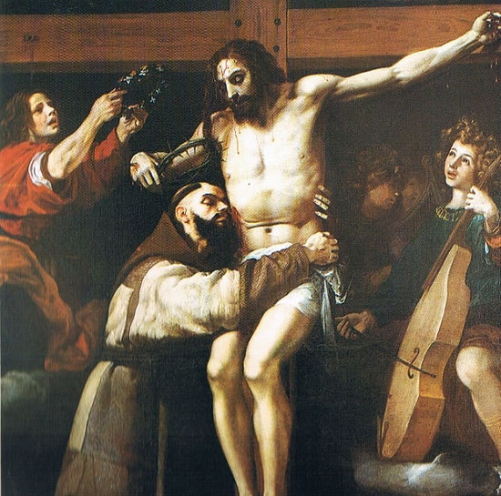 Obra dE Francisco Ribalta-Abrazo de San Francisco al Crucificarlo. Esta pieza clave del primer Barroco español tiene su residencia habitual en el Museo de Bellas Artes de València.