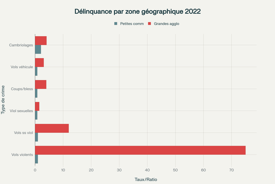 Répartition de la délinquance en France : comparaison entre petites communes et grandes agglomérations (2022)