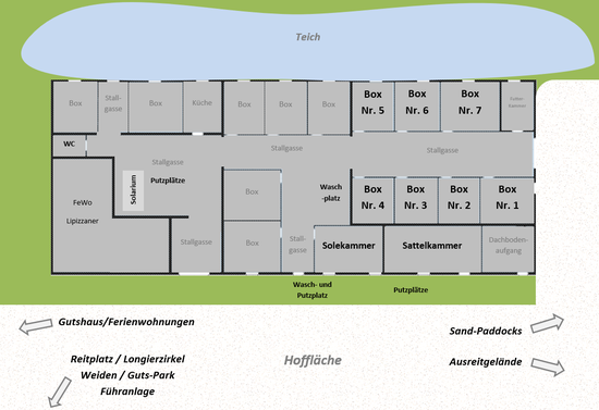 Grundriss Stallgebäude mit Lageplan