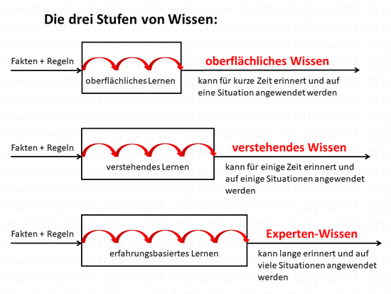 Arten - Stufen von Wissen - oberflächliches - verstehendes - Expertenwissen - www.learn-study-work.org