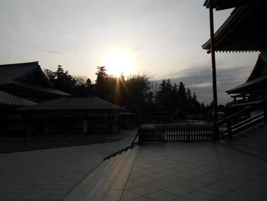「成田山からの夕日 よく見ると有難いお姿が・・・。」