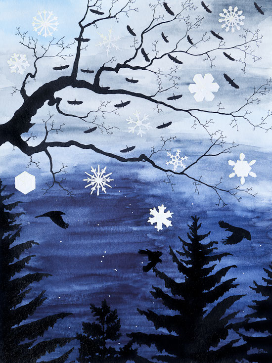 Winter, 2021, Tusche und Aquarell auf Papier, 24 x 32 cm
