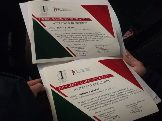 Encomio per le Attività Tecnico Scientifiche Agibilità Post-sisma a supporto della Protezione Civile Nazionale 